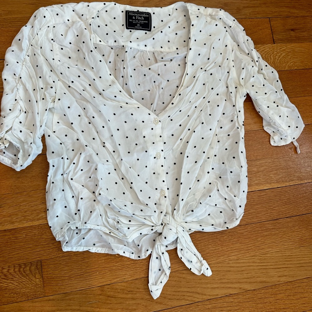 Abercrombie white button down, tie polka dot crop top